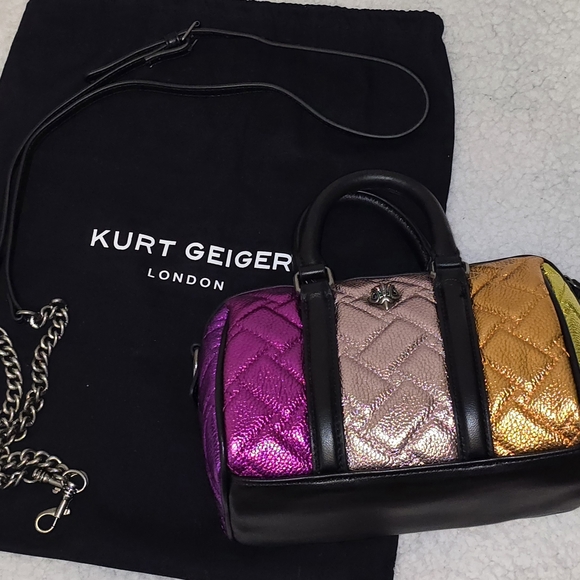 Kurt Geiger Small Metallic Boston Quilted Crossbody Bag - Picture 6 of 11